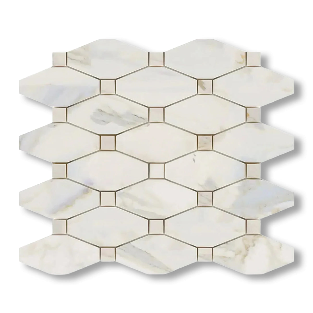 Calacatta Gold Marble Honed Octave Pattern Mosaic Tile w/ Calacatta Gold Dots - American Tile Depot
