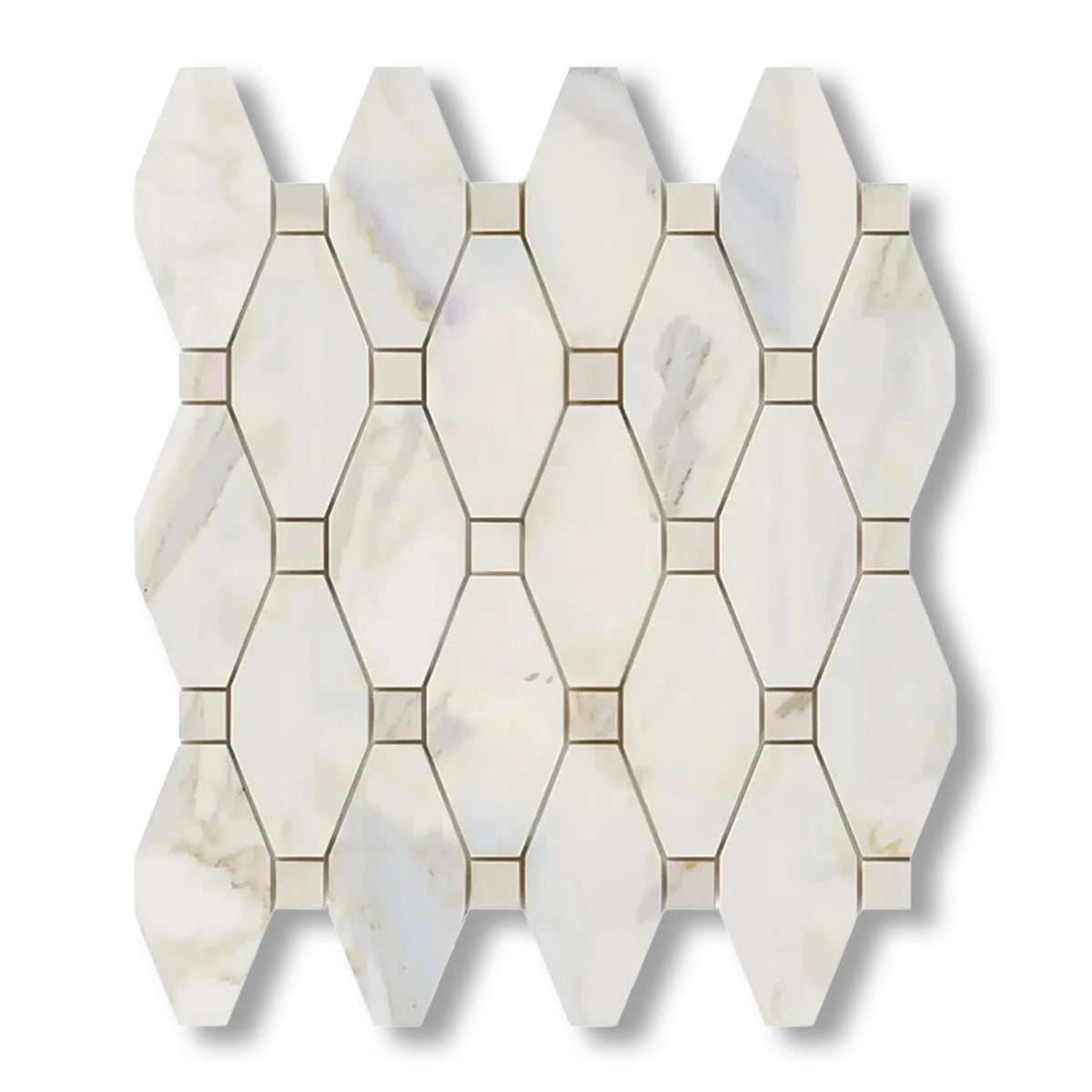 Calacatta Gold Marble Honed Octave Pattern Mosaic Tile w/ Calacatta Gold Dots - American Tile Depot