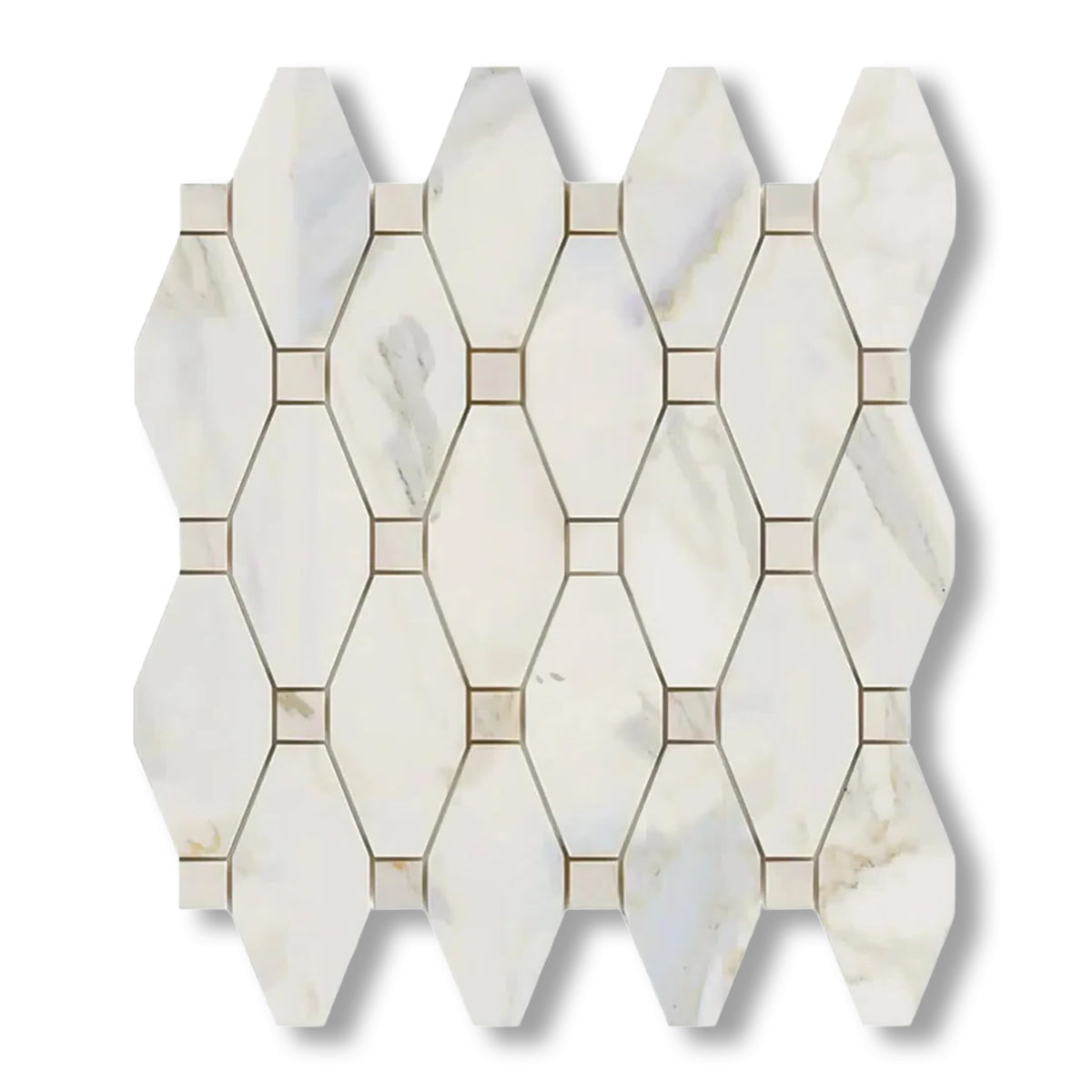Calacatta Gold Marble Honed Octave Pattern Mosaic Tile w/ Calacatta Gold Dots - American Tile Depot