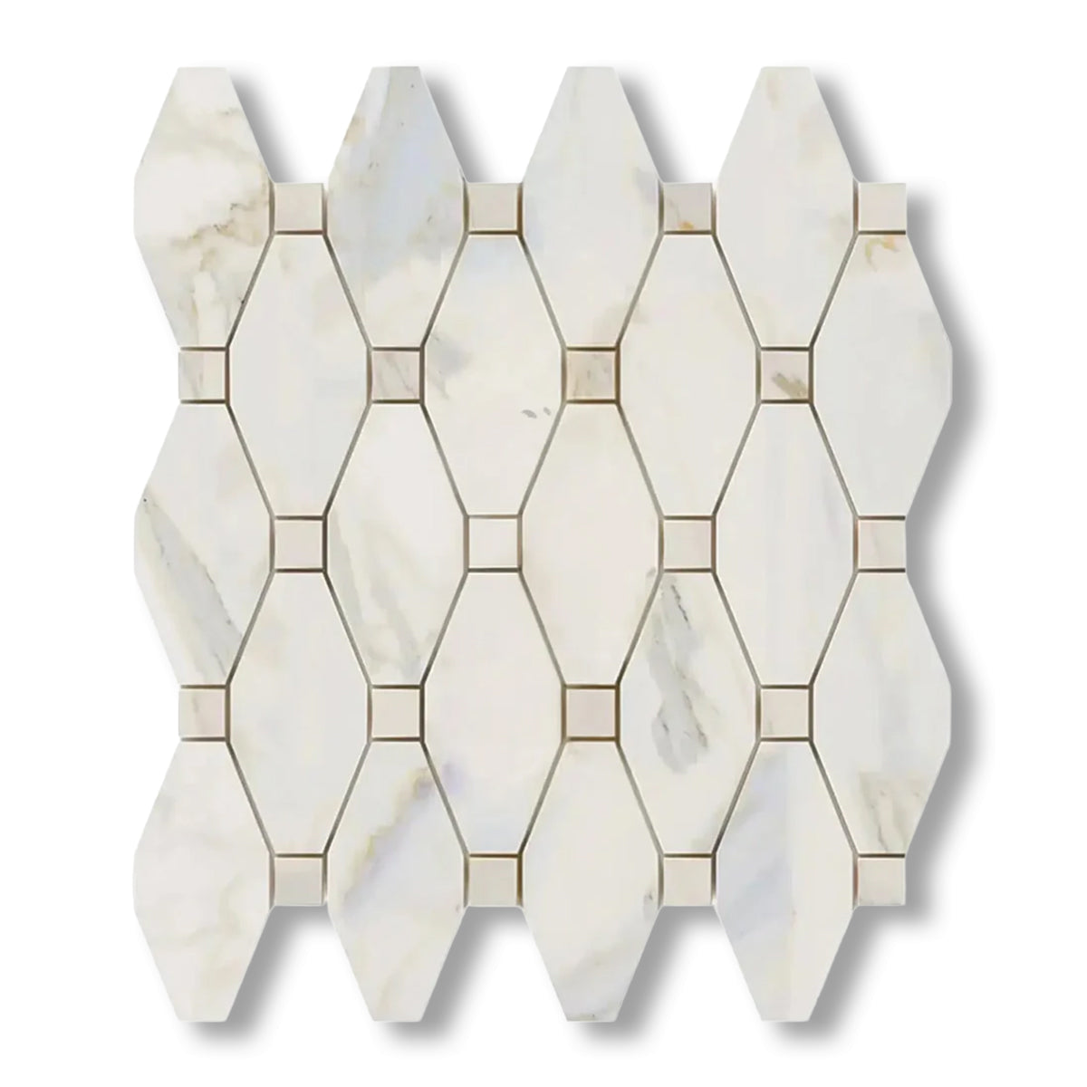 Calacatta Gold Marble Polished Octave Pattern Mosaic Tile w/ Calacatta Gold Dots - American Tile Depot