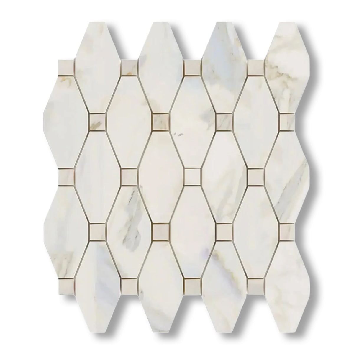 Calacatta Gold Marble Honed Octave Pattern Mosaic Tile w/ Calacatta Gold Dots - American Tile Depot