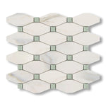 Calacatta Gold Marble Honed Octave Pattern Mosaic Tile w/ Ming Green Dots - American Tile Depot