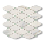 Calacatta Gold Marble Honed Octave Pattern Mosaic Tile w/ Ming Green Dots - American Tile Depot
