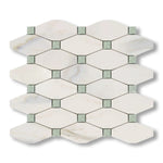 Calacatta Gold Marble Honed Octave Pattern Mosaic Tile w/ Ming Green Dots - American Tile Depot