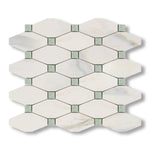 Calacatta Gold Marble Honed Octave Pattern Mosaic Tile w/ Ming Green Dots - American Tile Depot
