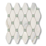 Calacatta Gold Marble Honed Octave Pattern Mosaic Tile w/ Ming Green Dots - American Tile Depot
