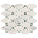 Calacatta Gold Marble Honed Octave Pattern Mosaic Tile w/ Ming Green Dots Calacatta Gold Marble Honed Octave Pattern Mosaic Tile w/ Ming Green Dots - American Tile Depot