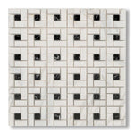 Calacatta Gold Marble Polished Pinwheel Mosaic Tile w/ Black Dots - American Tile Depot