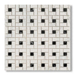 Calacatta Gold Marble Polished Pinwheel Mosaic Tile w/ Black Dots - American Tile Depot
