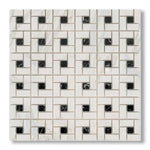 Calacatta Gold Marble Honed Pinwheel Mosaic Tile w/ Black Dots - American Tile Depot
