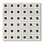 Calacatta Gold Marble Honed Pinwheel Mosaic Tile w/ Black Dots - American Tile Depot