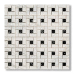 Calacatta Gold Marble Honed Pinwheel Mosaic Tile w/ Black Dots - American Tile Depot