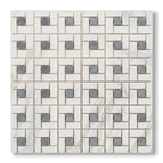 Calacatta Gold Marble Polished Pinwheel Mosaic Tile w/ Blue-Gray Dots - American Tile Depot