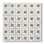 Calacatta Gold Marble Honed Pinwheel Mosaic Tile w/ Blue-Gray Dots - American Tile Depot