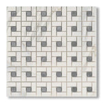 Calacatta Gold Marble Polished Pinwheel Mosaic Tile w/ Blue-Gray Dots - American Tile Depot