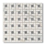 Calacatta Gold Marble Polished Pinwheel Mosaic Tile w/ Blue-Gray Dots - American Tile Depot