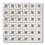 Calacatta Gold Marble Polished Pinwheel Mosaic Tile w/ Blue-Gray Dots - American Tile Depot
