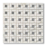 Calacatta Gold Marble Polished Pinwheel Mosaic Tile w/ Blue-Gray Dots - American Tile Depot