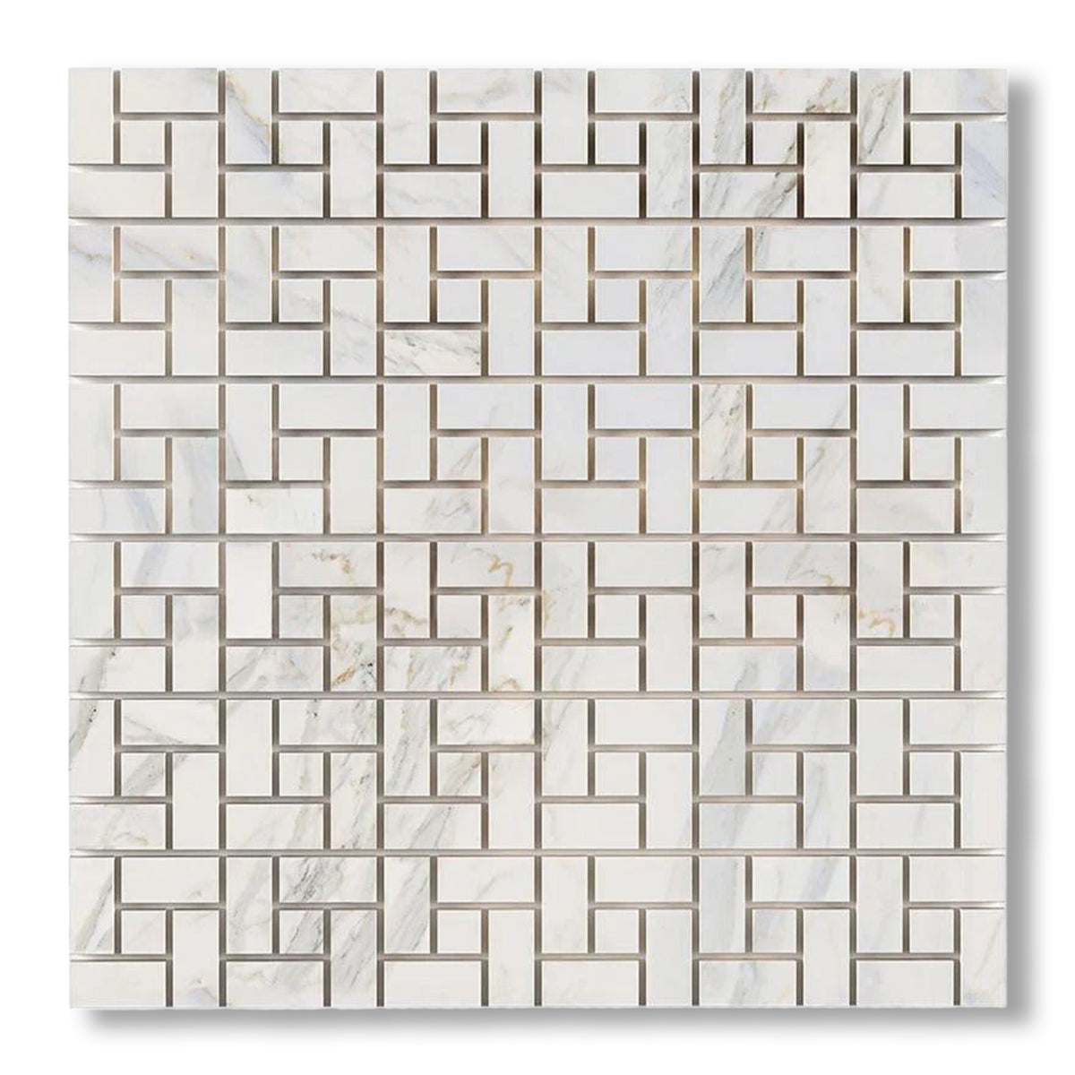 Calacatta Gold Marble Honed Pinwheel Mosaic Tile w/ Calacatta Gold Dots - American Tile Depot