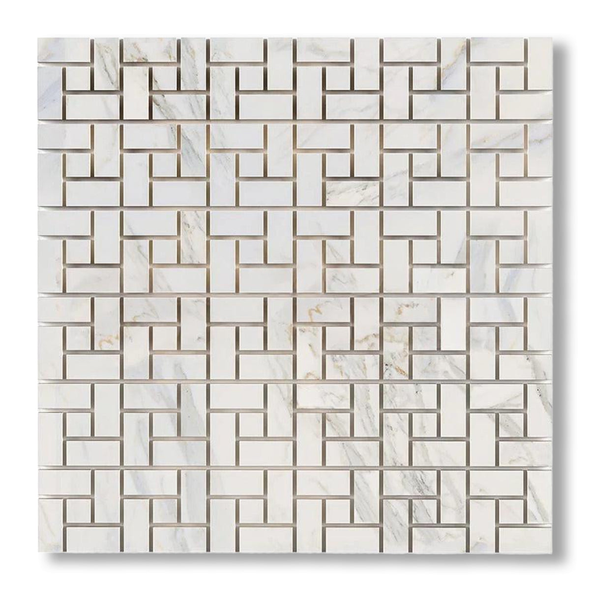 Calacatta Gold Marble Honed Pinwheel Mosaic Tile w/ Calacatta Gold Dots - American Tile Depot