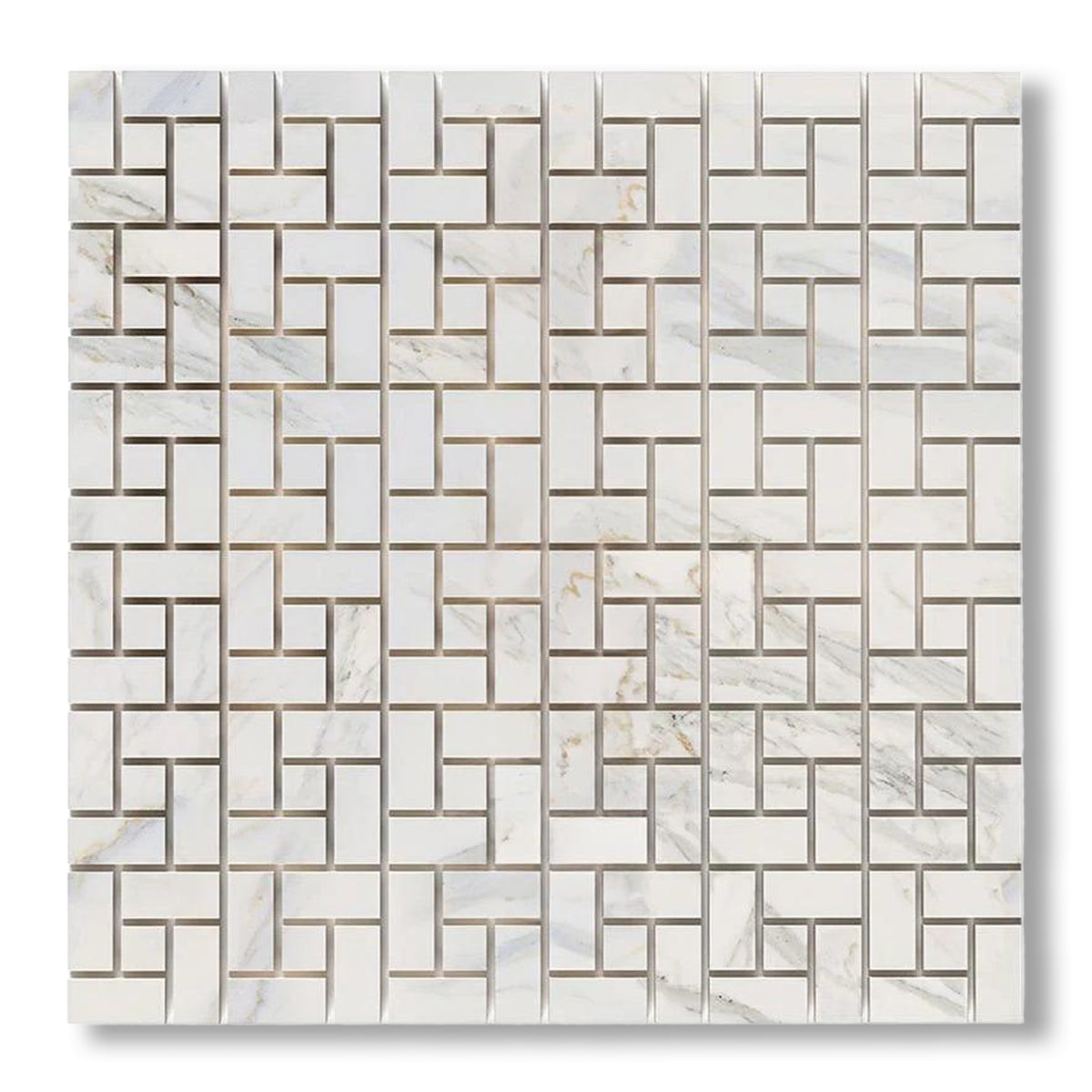 Calacatta Gold Marble Honed Pinwheel Mosaic Tile w/ Calacatta Gold Dots - American Tile Depot
