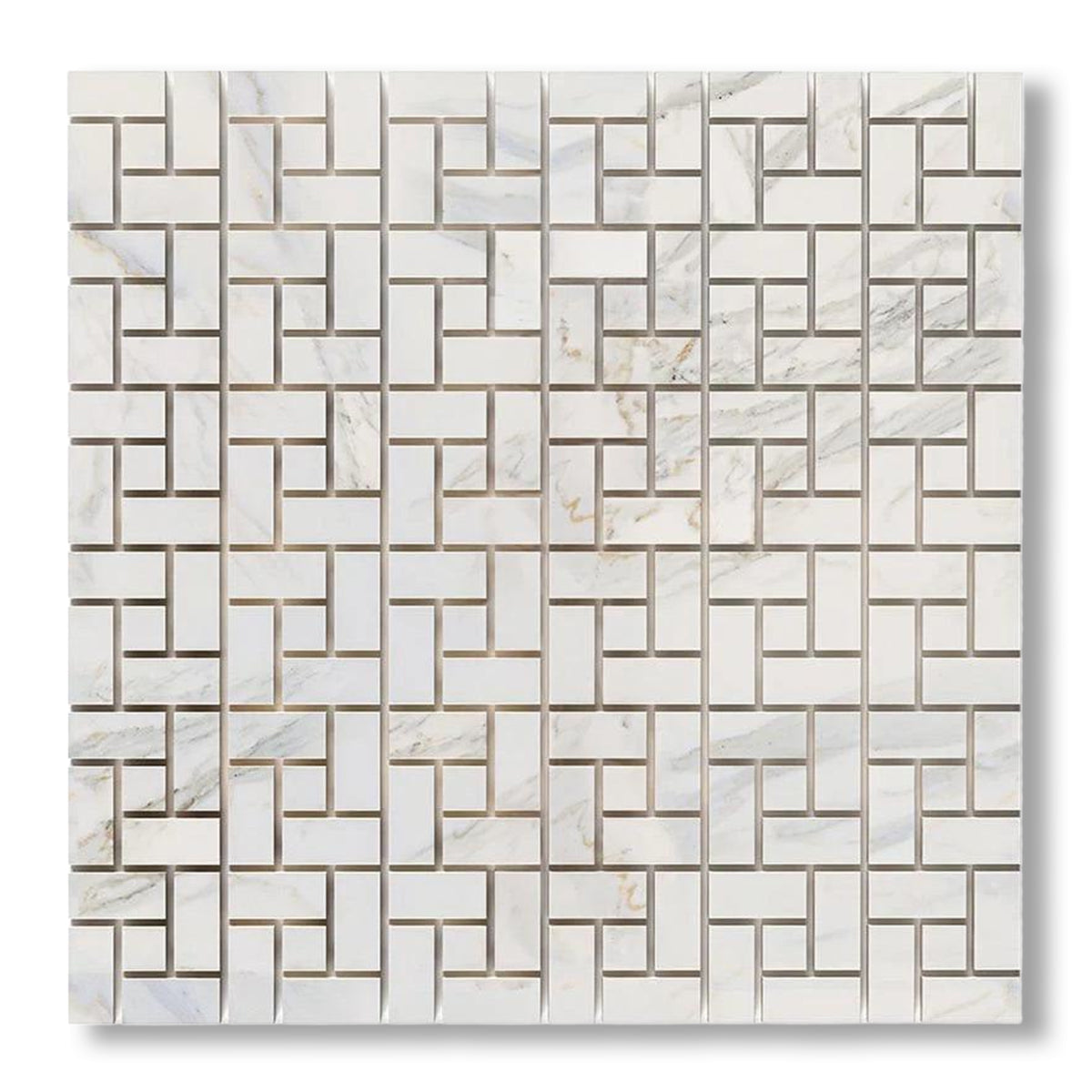Calacatta Gold Marble Honed Pinwheel Mosaic Tile w/ Calacatta Gold Dots - American Tile Depot