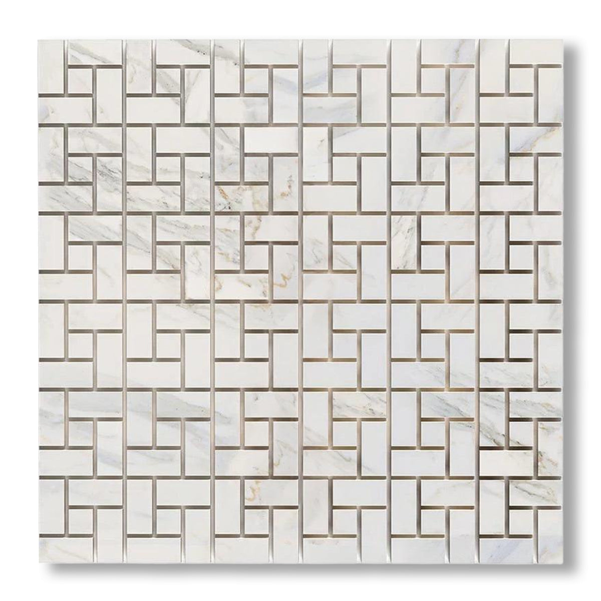 Calacatta Gold Marble Honed Pinwheel Mosaic Tile w/ Calacatta Gold Dots - American Tile Depot