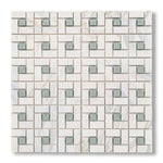 Calacatta Gold Marble Polished Pinwheel Mosaic Tile w/ Ming Green Dots - American Tile Depot