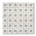 Calacatta Gold Marble Polished Pinwheel Mosaic Tile w/ Ming Green Dots - American Tile Depot