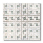 Calacatta Gold Marble Honed Pinwheel Mosaic Tile w/ Ming Green Dots - American Tile Depot
