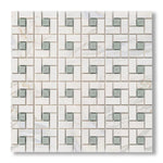 Calacatta Gold Marble Honed Pinwheel Mosaic Tile w/ Ming Green Dots - American Tile Depot