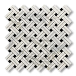 Calacatta Gold Marble Polished Stanza Basketweave Mosaic Tile w/ Black Dots - American Tile Depot