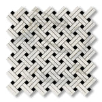 Calacatta Gold Marble Honed Stanza Basketweave Mosaic Tile w/ Black Dots - American Tile Depot