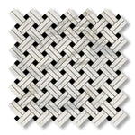 Calacatta Gold Marble Polished Stanza Basketweave Mosaic Tile w/ Black Dots - American Tile Depot