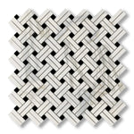 Calacatta Gold Marble Polished Stanza Basketweave Mosaic Tile w/ Black Dots - American Tile Depot