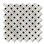 Calacatta Gold Marble Honed Stanza Basketweave Mosaic Tile w/ Black Dots - American Tile Depot