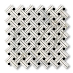 Calacatta Gold Marble Honed Stanza Basketweave Mosaic Tile w/ Black Dots - American Tile Depot