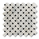 Calacatta Gold Marble Polished Stanza Basketweave Mosaic Tile w/ Black Dots - American Tile Depot