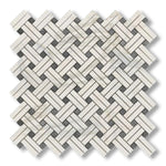 Calacatta Gold Marble Honed Stanza Basketweave Mosaic Tile w/ Blue-Gray Dots - American Tile Depot