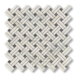 Calacatta Gold Marble Honed Stanza Basketweave Mosaic Tile w/ Blue-Gray Dots - American Tile Depot