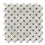 Calacatta Gold Marble Polished Stanza Basketweave Mosaic Tile w/ Blue-Gray Dots - American Tile Depot