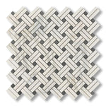 Calacatta Gold Marble Honed Stanza Basketweave Mosaic Tile w/ Blue-Gray Dots - American Tile Depot