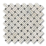 Calacatta Gold Marble Honed Stanza Basketweave Mosaic Tile w/ Blue-Gray Dots - American Tile Depot