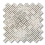 Calacatta Gold Marble Polished Stanza Basketweave Mosaic Tile w/ Calacatta Gold Dots - American Tile Depot