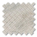 Calacatta Gold Marble Honed Stanza Basketweave Mosaic Tile w/ Calacatta Gold Dots - American Tile Depot