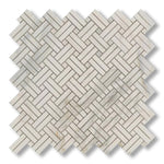 Calacatta Gold Marble Honed Stanza Basketweave Mosaic Tile w/ Calacatta Gold Dots - American Tile Depot