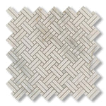 Calacatta Gold Marble Honed Stanza Basketweave Mosaic Tile w/ Calacatta Gold Dots - American Tile Depot