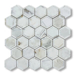 Calacatta Gold Marble Honed 2" Vortex Hexagon Mosaic Tile w/ Calacatta Gold Border - American Tile Depot