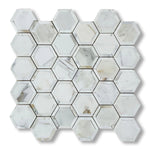 Calacatta Gold Marble Honed 2" Vortex Hexagon Mosaic Tile w/ Calacatta Gold Border - American Tile Depot