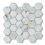 Calacatta Gold Marble Honed 2" Vortex Hexagon Mosaic Tile w/ Calacatta Gold Border - American Tile Depot